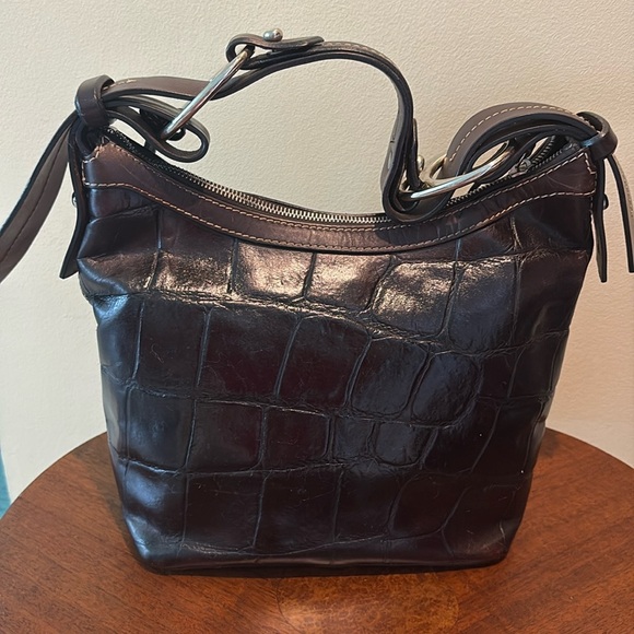 Dooney & Bourke Vintage Croc pattern Leather dark brown Shoulder Bag - Picture 9 of 17